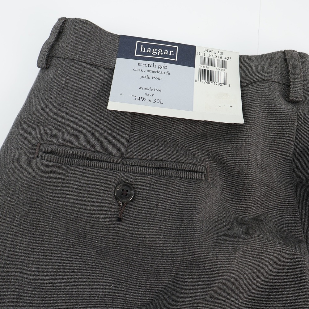 Haggar Stretch Gab Classic American Fit Plain‎ Front Navy Pants 34x30 NEW
